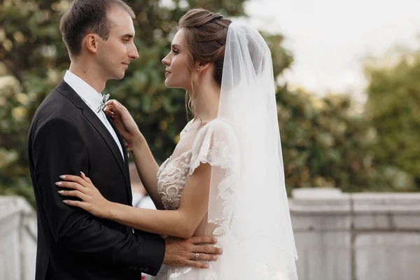 Ritratto di nozze di una sposa e di uno sposo sorridenti — Foto Stock