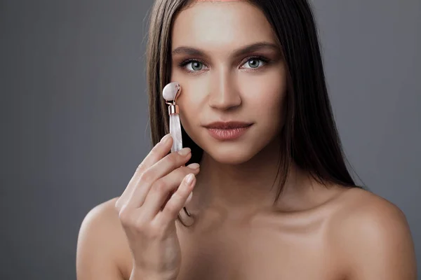 Closeup portrait of a young beautiful woman, skincare concept — Stock Photo, Image