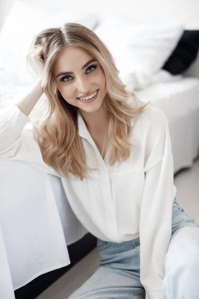 Portrait of a young beautiful blond woman — Stock Photo, Image