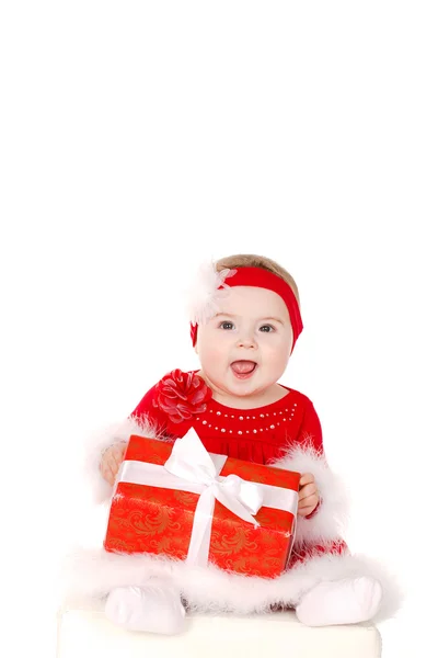 Petite fille en costume de Père Noël. — Photo