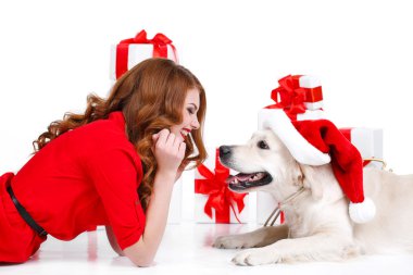 Noel hediyeleri ile Maiden ve labrador köpek