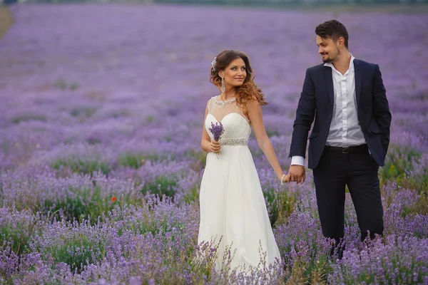 Bröllop lavendel fält. — Stockfoto