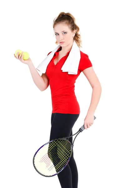 Jeune fille joueuse de tennis se reposant après une séance d'entraînement . — Photo