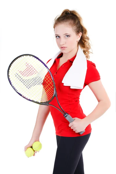 Jeune fille joueuse de tennis se reposant après une séance d'entraînement . — Photo