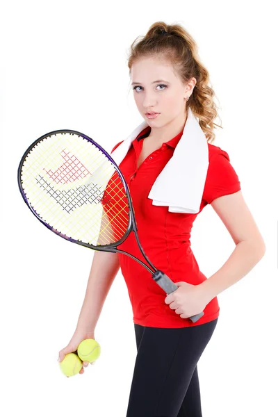 Jong meisje tennisser rust na een training. — Stockfoto