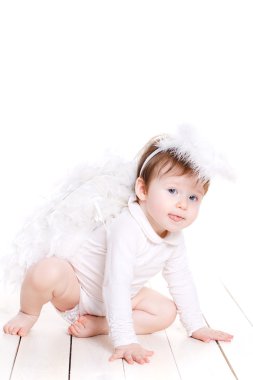 Küçük melek kanatlı üzerinde beyaz izole.