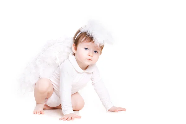 Маленький ангел с крыльями, изолированными на белом . — стоковое фото