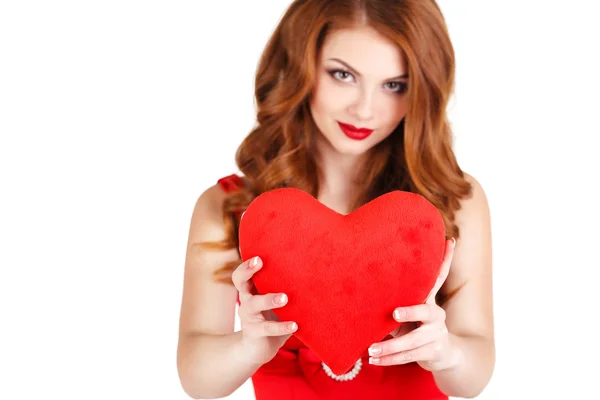 Liefde en Aftelkalender voor Valentijnsdag - mooie vrouw in de dag van liefde. — Stockfoto