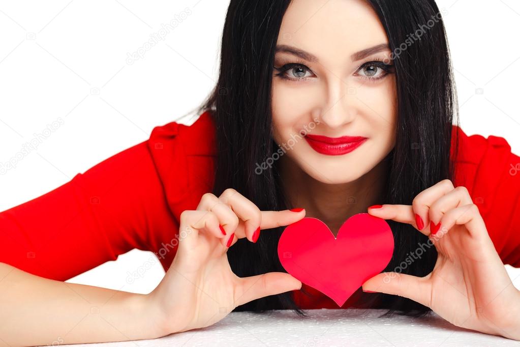 Beautiful woman with valentines day heart.