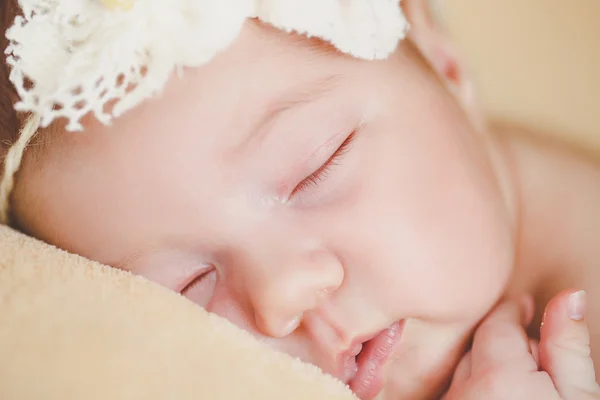 Yeni doğmuş bir bebek fotoğrafı bir battaniye uyku kıvrılmış — Stok fotoğraf