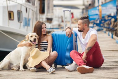 Couple in love at the pier before sailing to travel