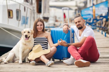 Couple in love at the pier before sailing to travel
