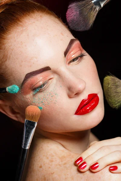 Professional colorful makeup for red-haired models — 스톡 사진