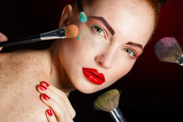 Professional colorful makeup for red-haired models —  Fotos de Stock