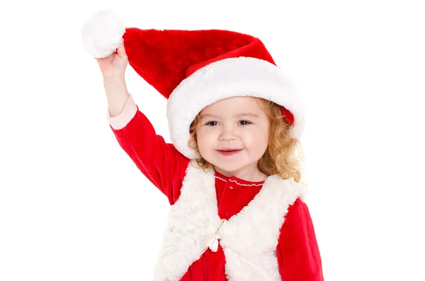 Little girl dressed as Santa Claus. Stock Image