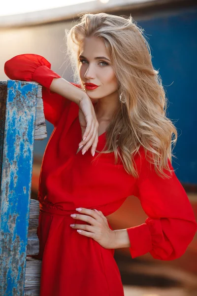 Portrait of beautiful women in old dock — Stok fotoğraf