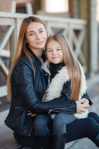 Autumn portrait of stylish mums and daughters — Stock Photo, Image