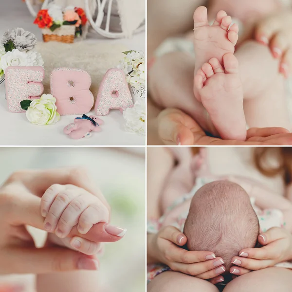 Nahaufnahme der Hände und Füße des Kindes, Collage — Stockfoto