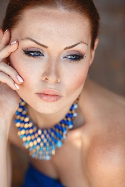 Summer portrait of beautiful red-haired woman. — ストック写真