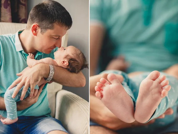 Glücklicher Vater mit seinem neugeborenen Sohn zu Hause — Stockfoto