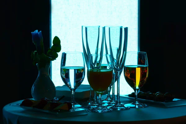 Glasses with wine and water — Stock Photo, Image