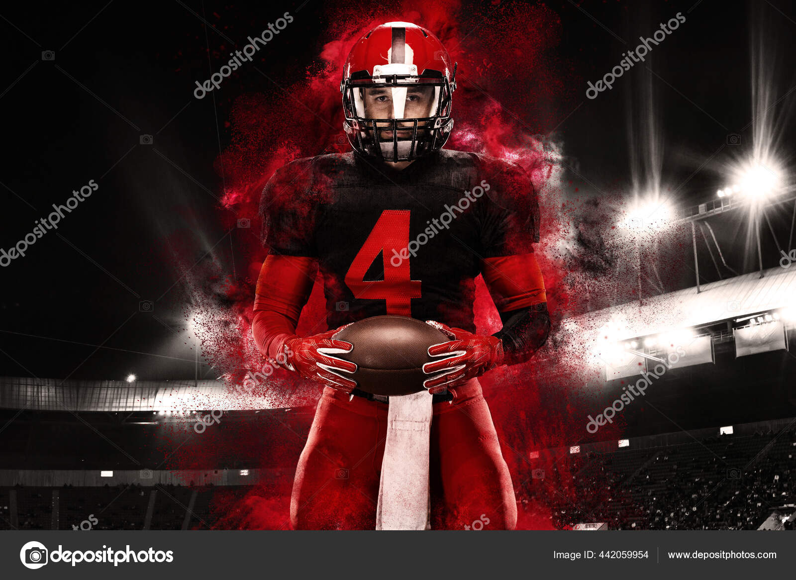 American football player, athlete sportsman in red helmet on stadium background. Sport and motivation wallpaper. Stock Photo by ©MikeOrlov 442059954 American football player, athlete sportsman in red helmet on stadium background. Sport and motivation wallpaper. Stock Photo by ©MikeOrlov 442059954