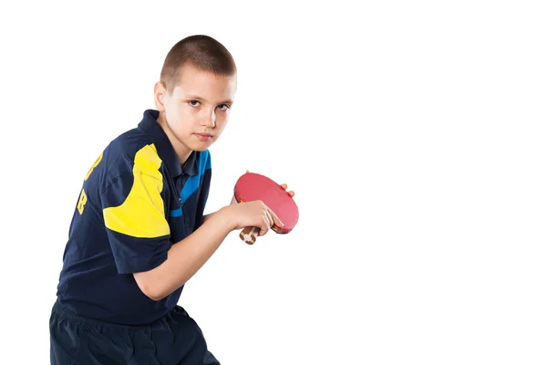 Niño tenista en juego sobre fondo blanco —  Fotos de Stock