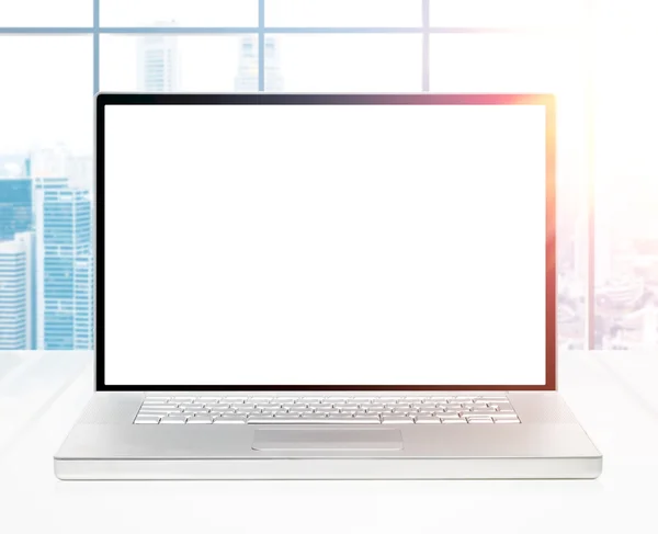 Laptop at sunrise office — Stock Photo, Image