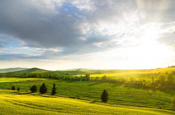 Pôr do sol paisagem da Toscana — Fotografia de Stock