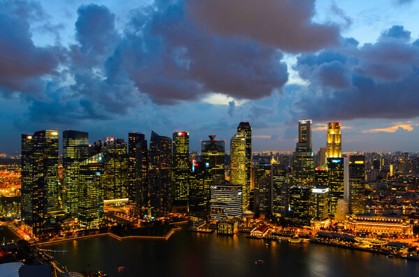 Sunset view of Singapore downtown from above