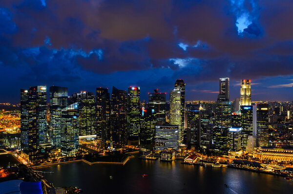 Night view of Singapore downtown from above