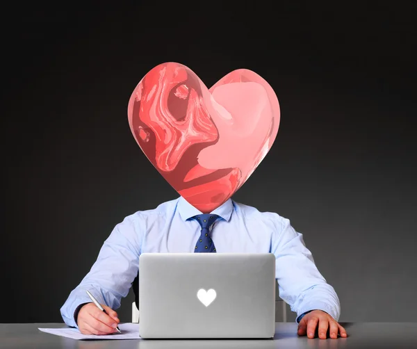 Businessman with heart instead of his head — Stock Photo, Image