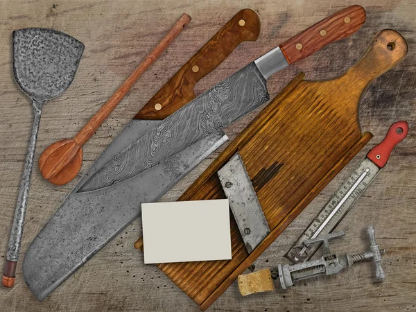 Vintage set for cooking over wooden table — Stock Photo, Image