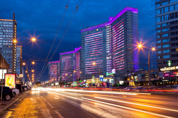 New Arbat Street after sunset. Moscow. Russia