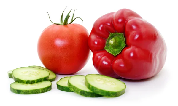 Okurka, rajče a paprika. — Stock fotografie