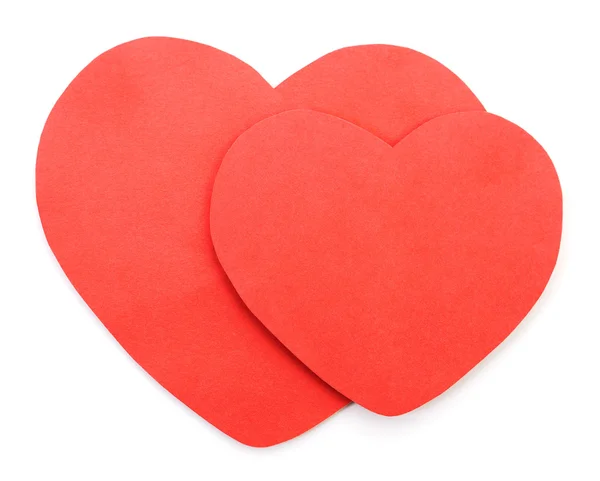 Dos corazones de San Valentín de papel rojo . — Foto de Stock