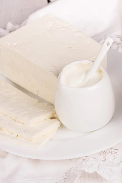 Fresh sour cream and  quark — Stock Photo, Image
