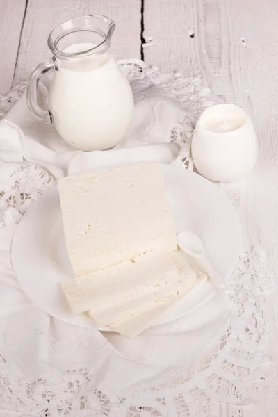 Crema agria fresca y quark — Foto de Stock