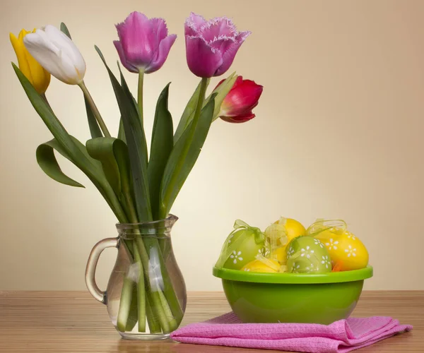 Huevos Pascua Flores Frescas Primavera — Foto de Stock