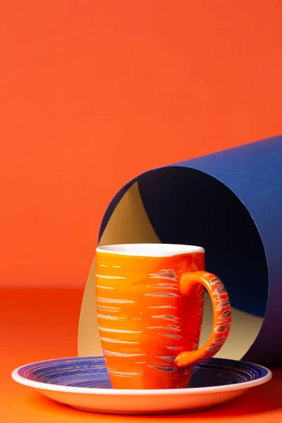 Asymmetrisk Abstrakt Geometrisk Bakgrund Med Orange Blå Och Gul — Stockfoto