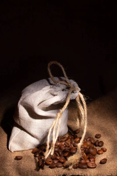 Small pouch of roasted coffee beans