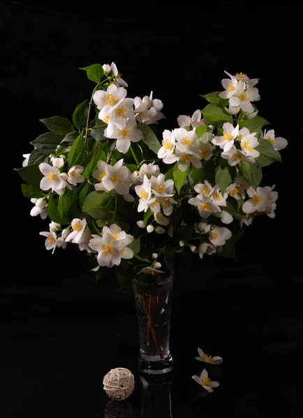 Stilleven Met Een Boeket Wilde Bloemen Een Donkere Achtergrond — Stockfoto