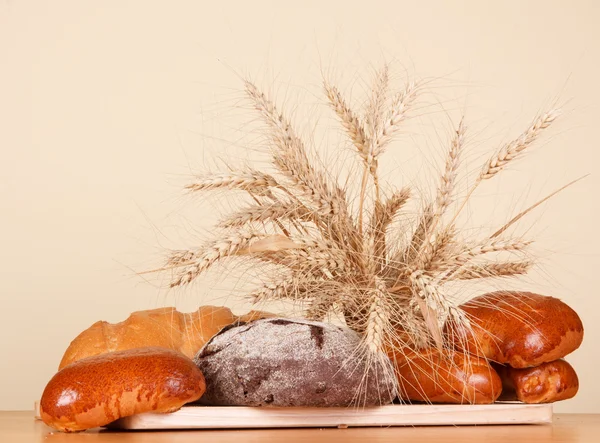 Čerstvý chléb a pšenice uši — Stock fotografie
