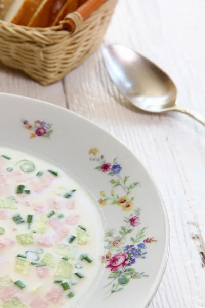 Okroshka ist eine kalte Suppe — Stockfoto