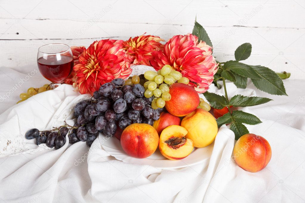 Fresh fruits and colorful flowers