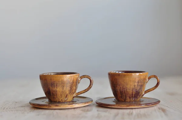 Une Image Tasses Poterie Avec Soucoupes — Photo