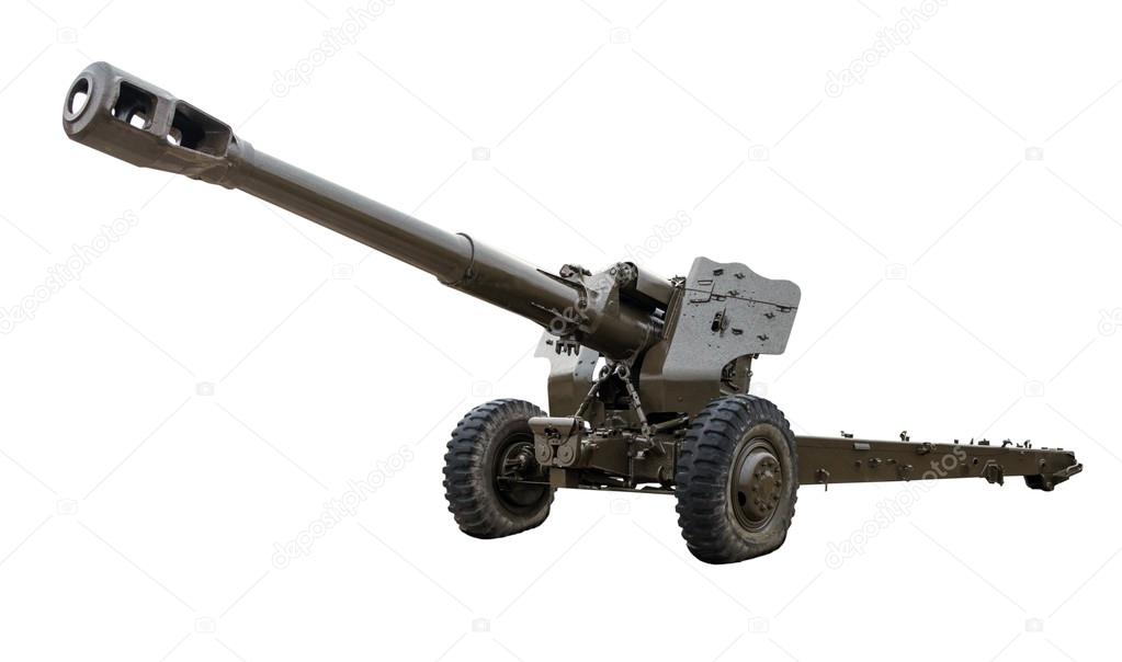 Artillery gun on a white background