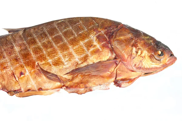 Large smoked carp isolated on white — Stock Photo, Image