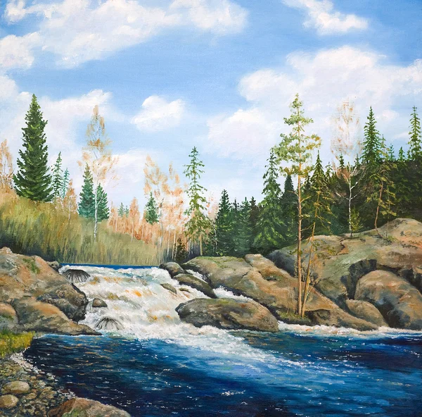 Oil painting on canvas. Waterfall — Stock Photo, Image