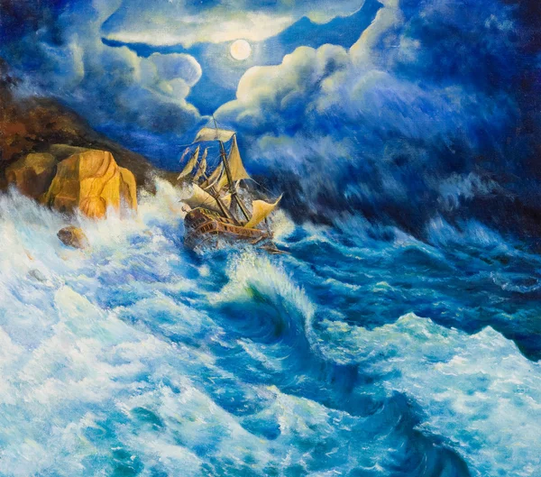 Oil painting on canvas. Shipwreck — Stock Photo, Image